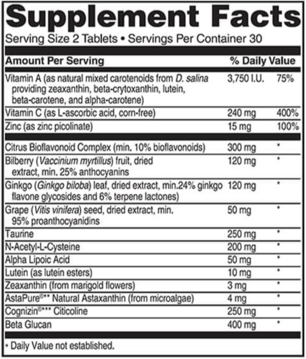 Advanced Vision Supplement facts